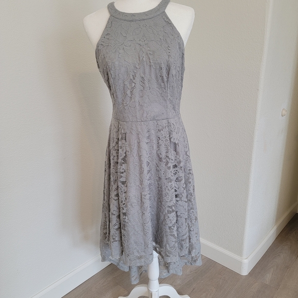 Elegant Gray Lace High/low Maxi Dress Sz XL - Picture 4 of 7